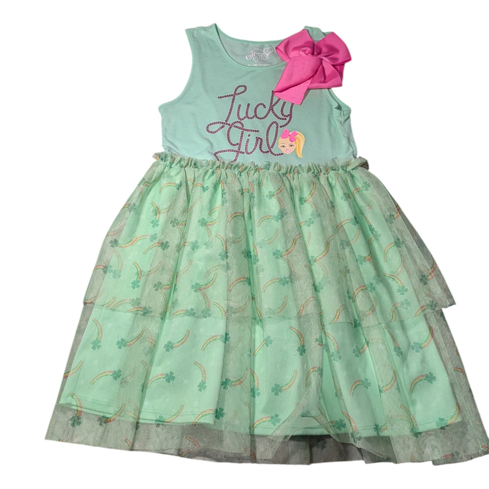 JoJo Siwa 'Lucky Girl' Sleeveless Dress w/ Bow, Shamrocks, Rainbows Size XL14-16